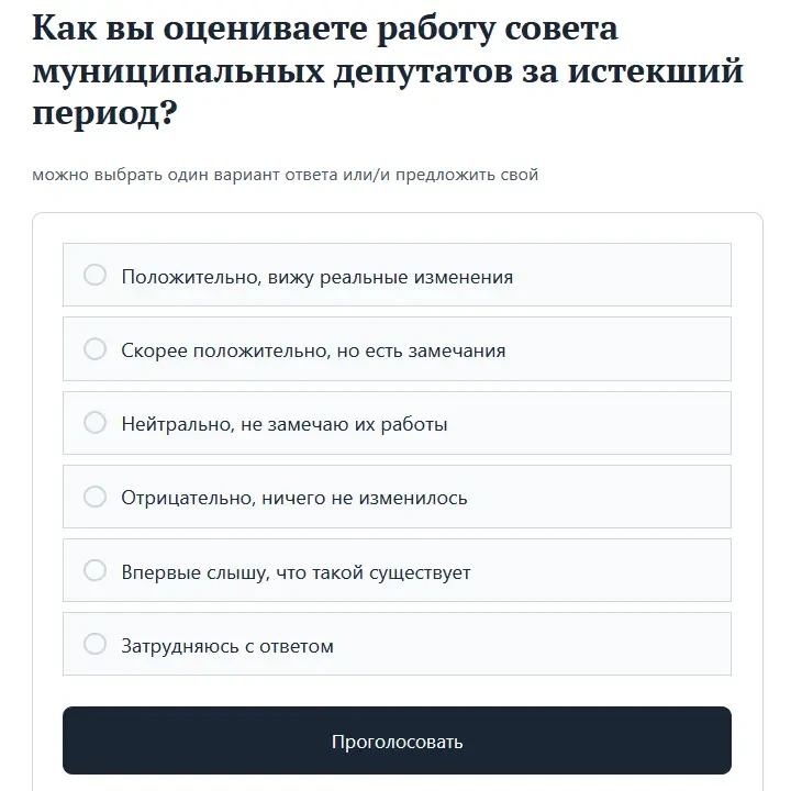 У нас на сайте новый опрос. На этот раз мы предложили читателям оценить работу совета муниципальных 