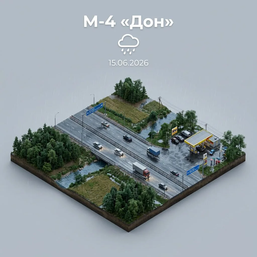 ☔️ Погодные условия на М-4 «Дон» 15 июня
   
На протяжении суток местами дождливая погода.