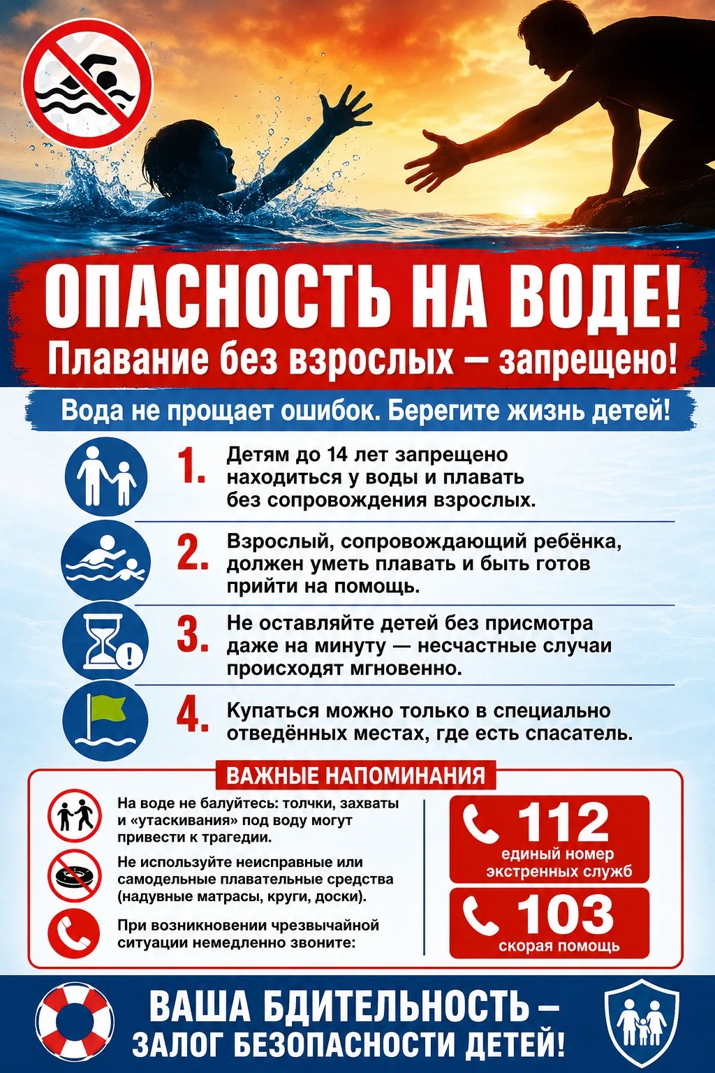 🌊⚠️ Уважаемые родители и дети! ⚠️🌊Лето — время отдыха у воды, но безопасность должна ...
