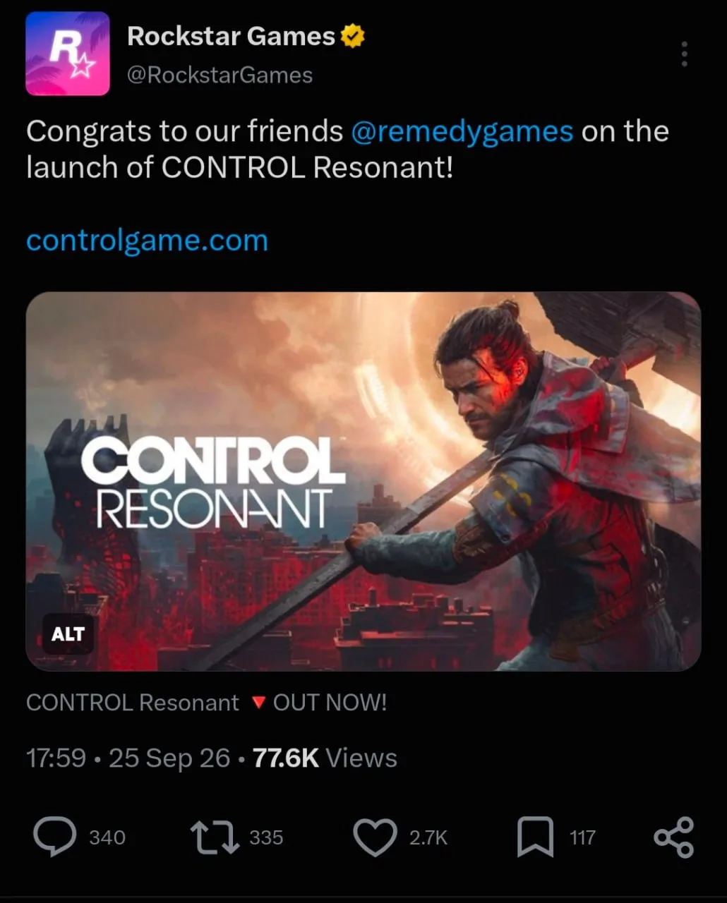 Roсkstar поздравили Remedy с выходом Control Resonant