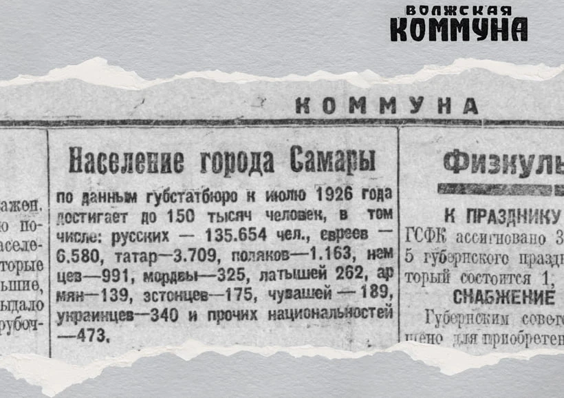 100 лет назад, 28 июля 1926 года, в ежедневной газете «Коммуна» писали о населении Самары. Тогда в г