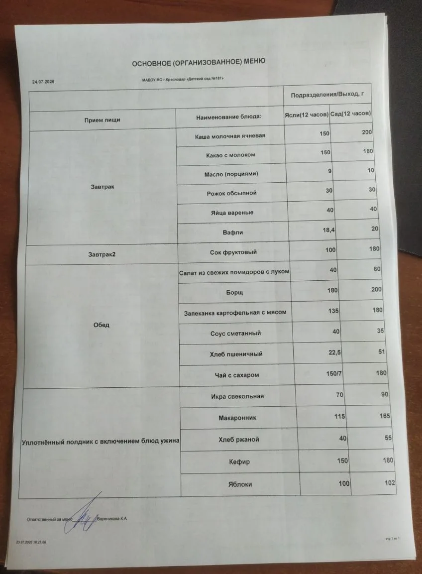 Меню 24.07
