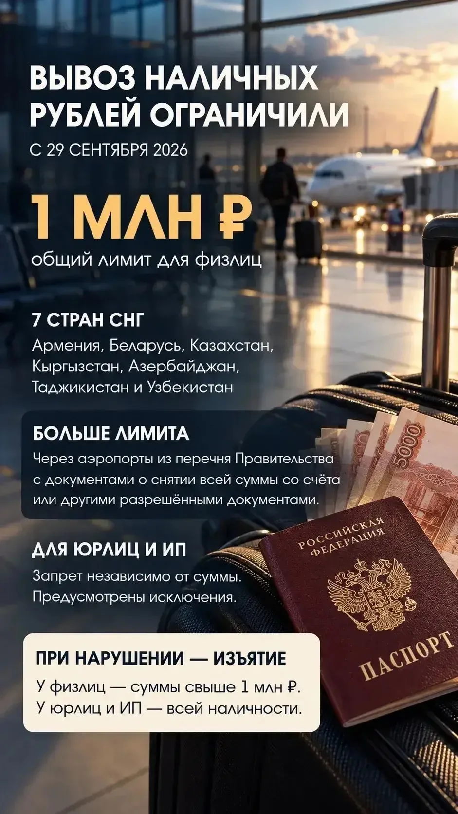 ❗️Россия ограничила вывоз наличных рублей в семь стран СНГ