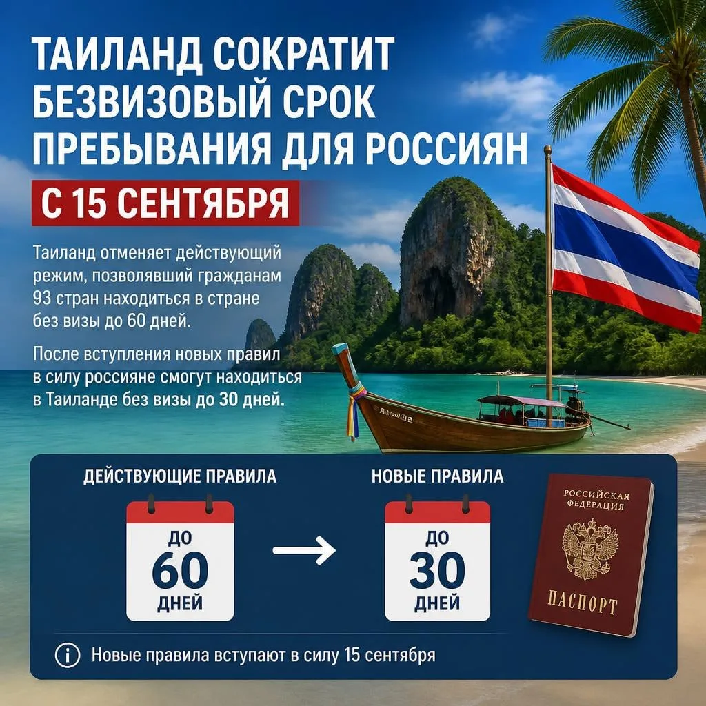 🚨 Таиланд сокращает безвизовый режим для россиян