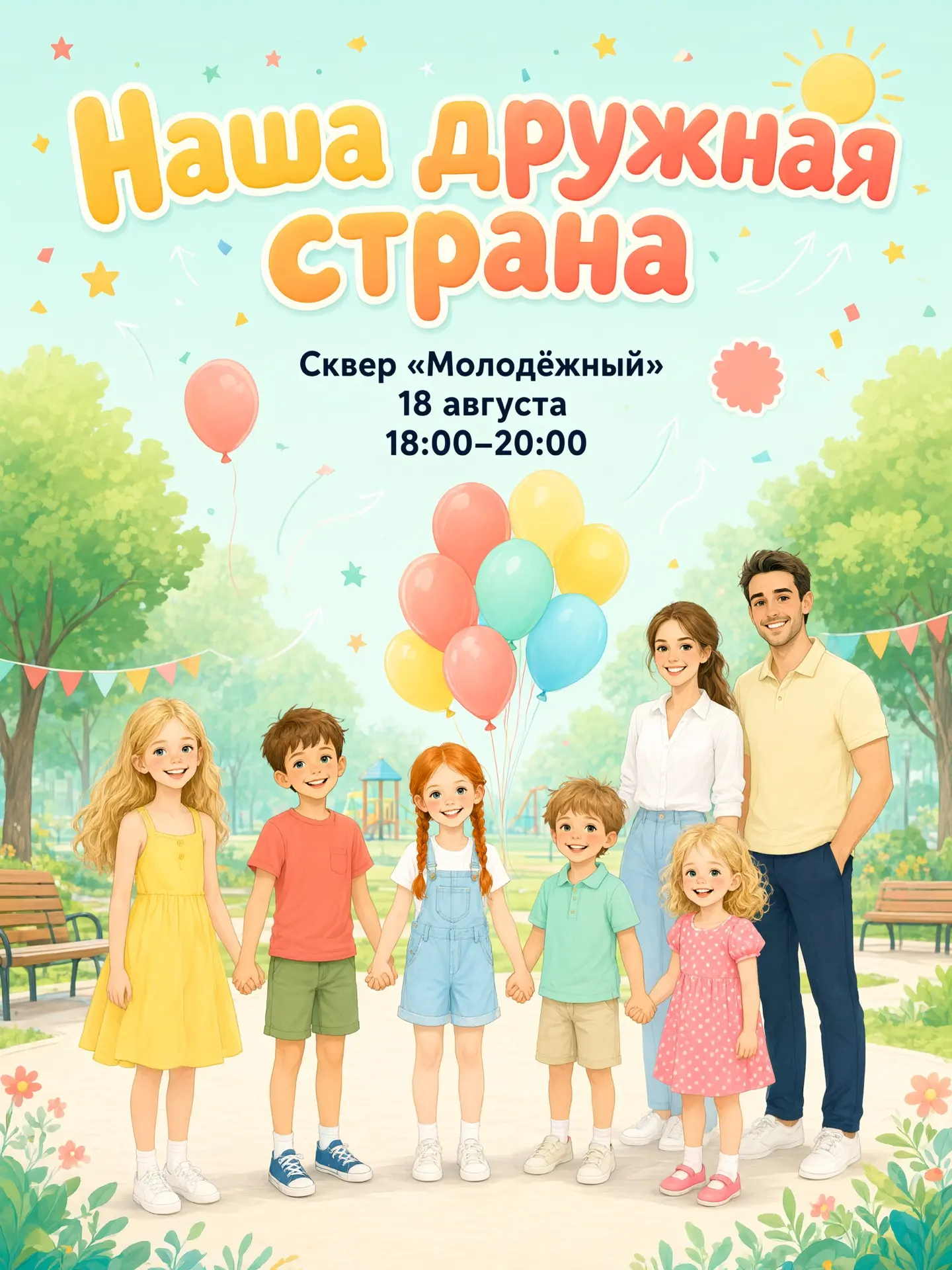 🎉 18 августа приглашаем на летнюю площадку «Наша дружная страна» в Сквере «Молодёжный»!