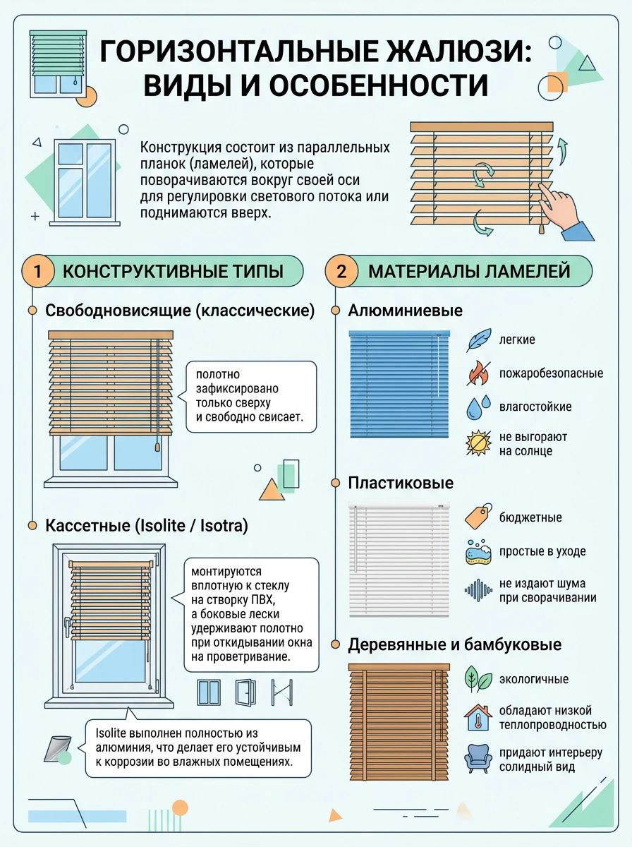 ✅  Горизонтальные жалюзи: виды и особенности.