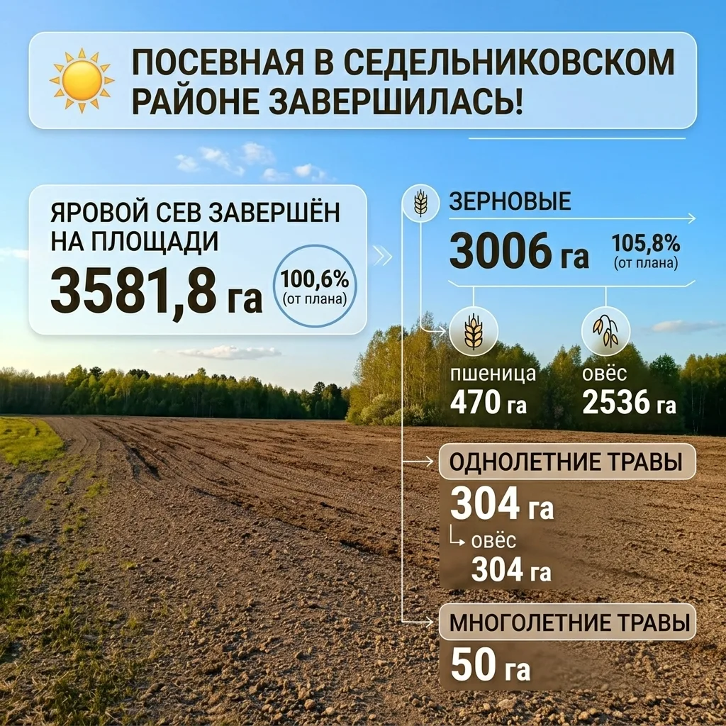 🌾 #СельскоеХозяйство. Итоги посевной

Яровой сев в районе завершён. Общая площадь составила 3581,8 