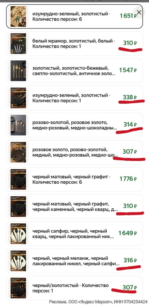 Набор столовых приборов на 1 персону