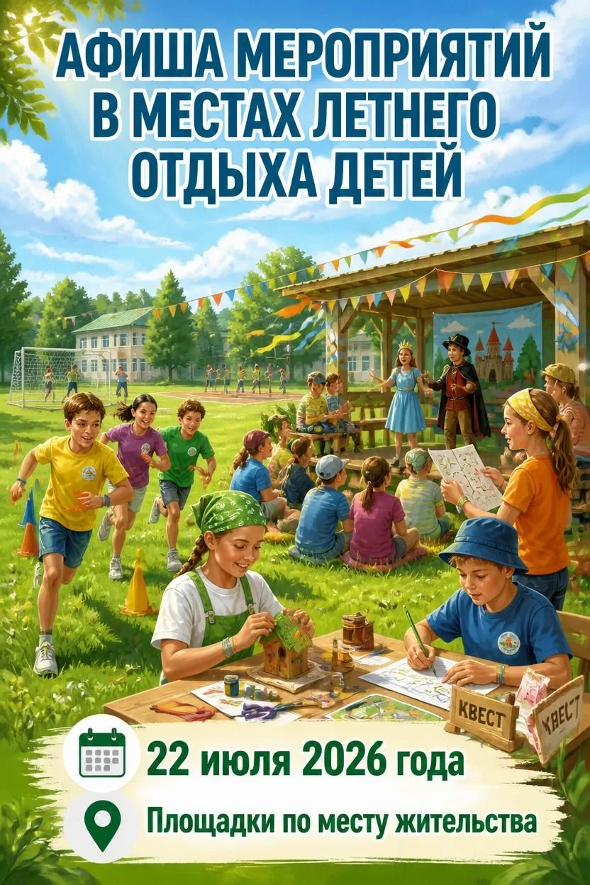 💥Афиша мероприятий в местах летнего отдыха детей на 22 июля 2026 года💥