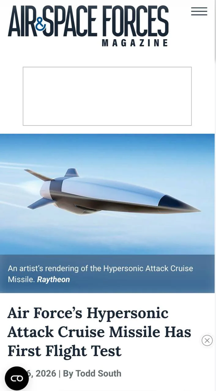 🇺🇸 🚀 США впервые испытали гиперзвуковую крылатую ракету HACM