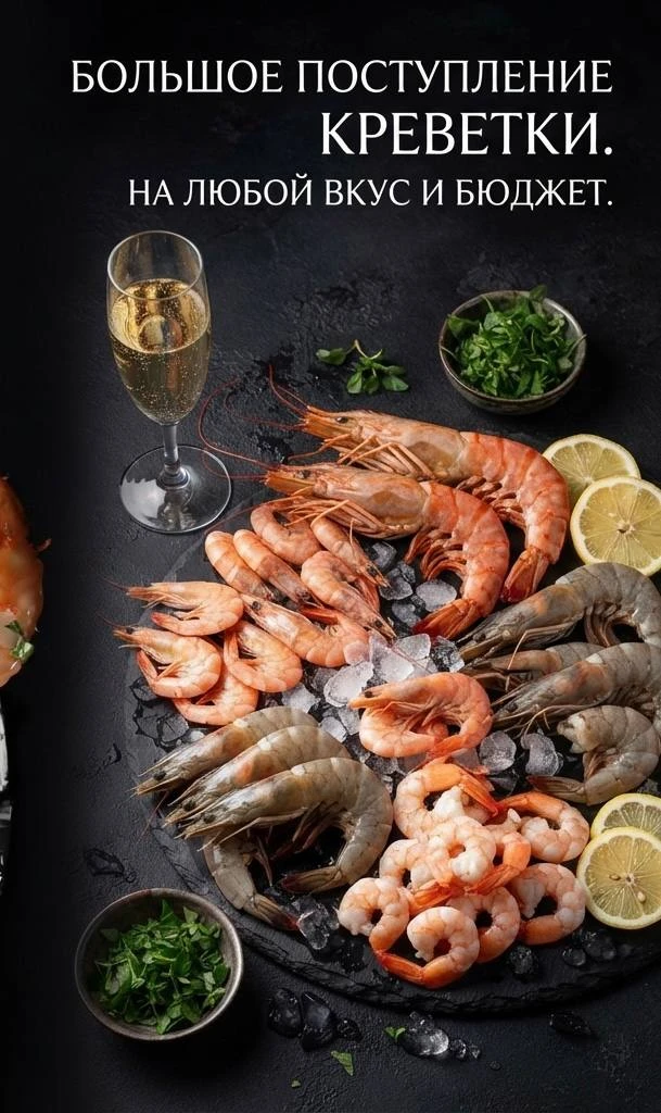 БОЛЬШОЕ ПОСТУПЛЕНИЕ КРЕВЕТКИ. НА ЛЮБОЙ ВКУС И БЮДЖЕТ.