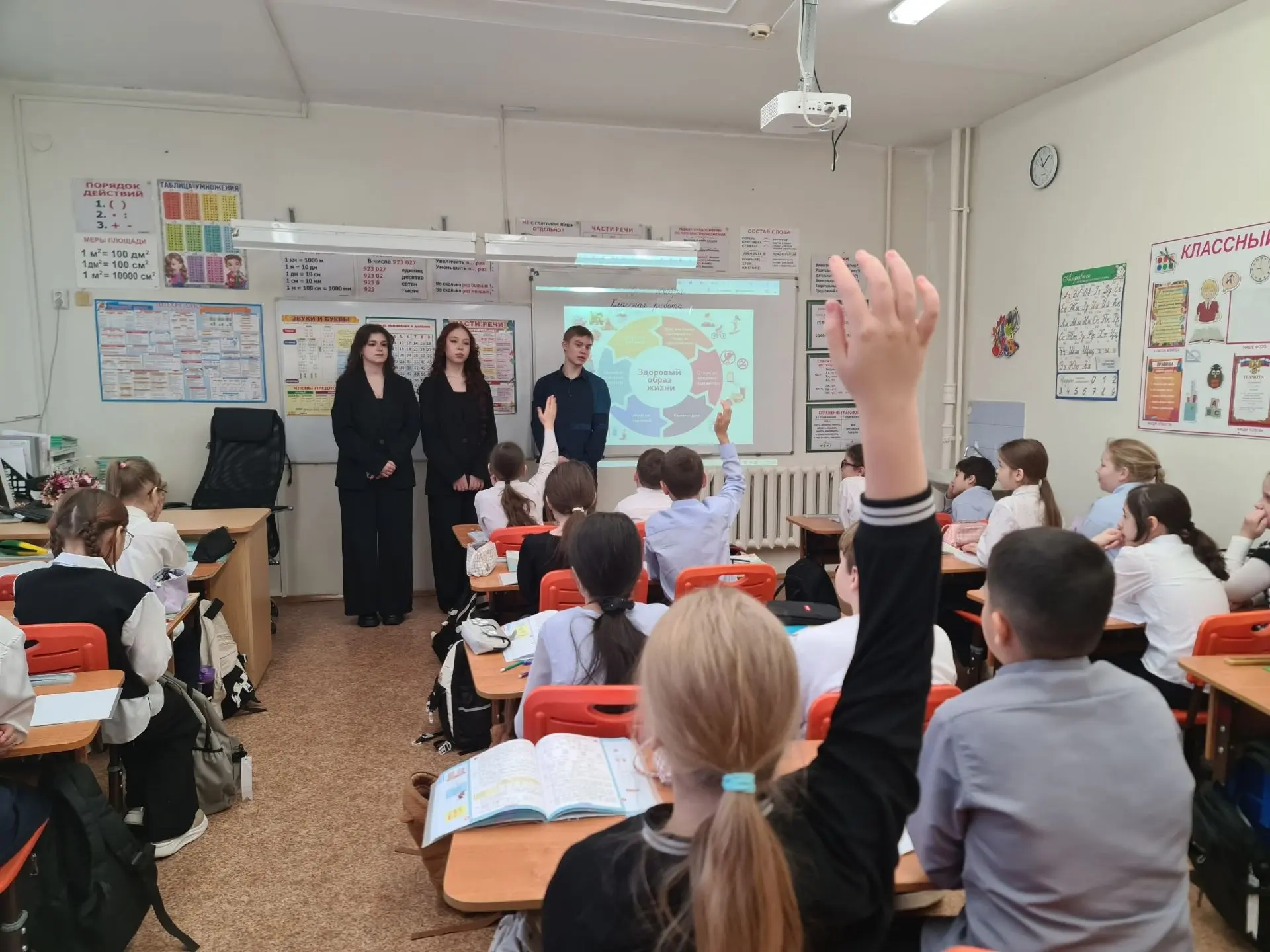Наши правовые волонтери и ребята-участники проекта "Здоровый класс" встретились с младшими школьника