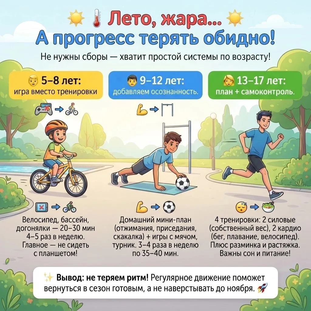 Лето, жара… А прогресс терять обидно! 
 
Весь год ребёнок старался, а за 3 месяца каникул может раст