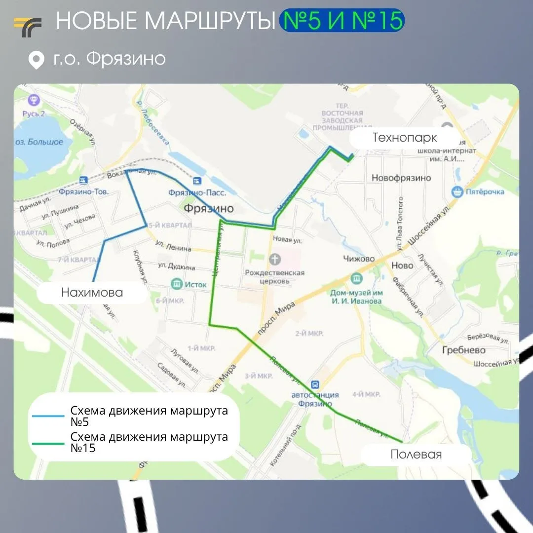 Для жителей городского округа Фрязино запустили два новых маршрута №5 "ул. Нахимова — Т...