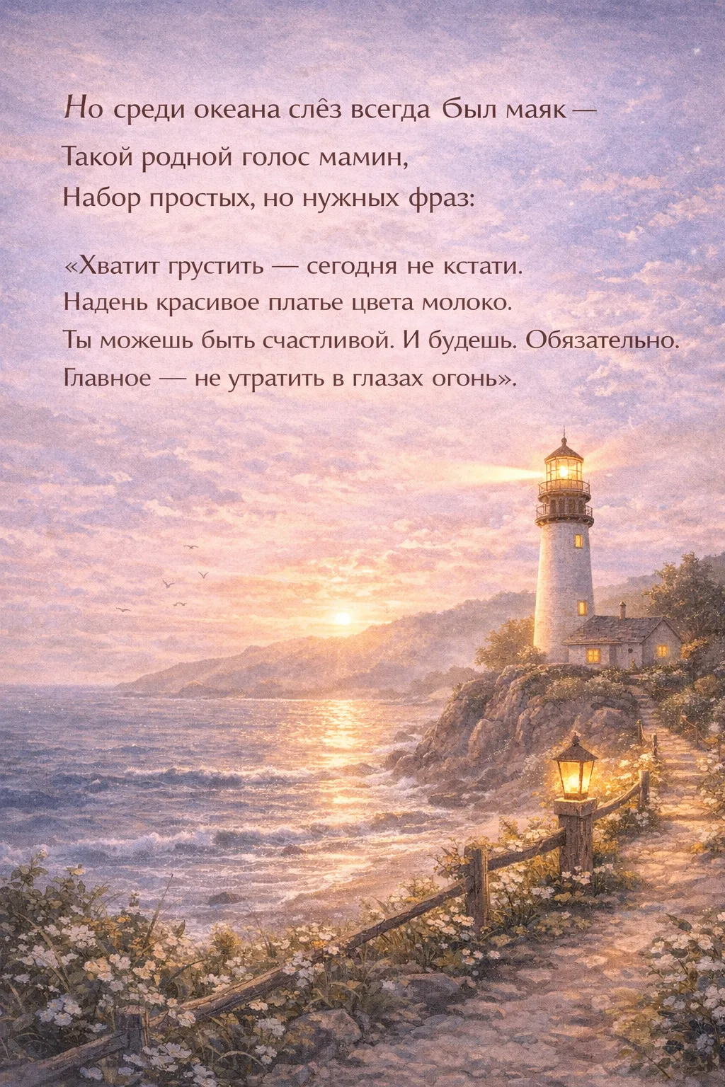 Но среди океана слёз всегда был маяк.
Такой родной мамин голос.
Набор простых, но нужных фраз.
Она г