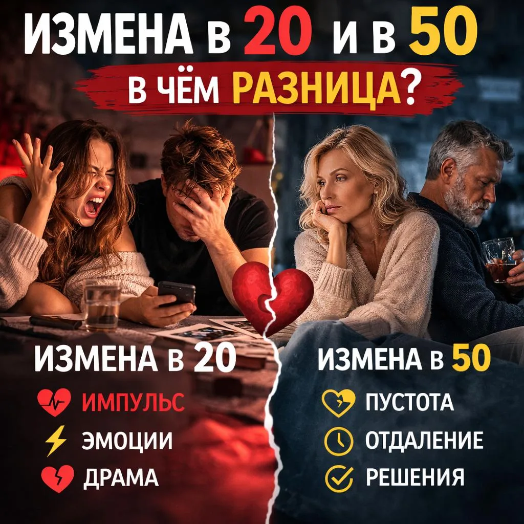 Измена в 20 и в 50 лет : в чем разница?

Тема измены - вечная. Но согласитесь: когда изменяют в 25 и
