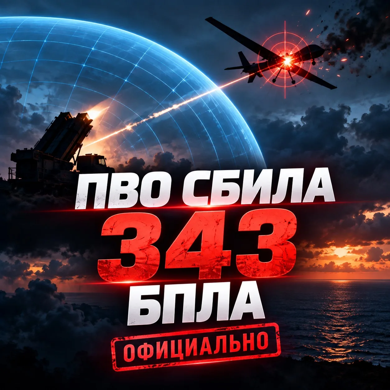 ⚡️ МИНОБОРОНЫ: ЗА ДЕНЬ УНИЧТОЖЕНЫ 343 БЕСПИЛОТНИКА