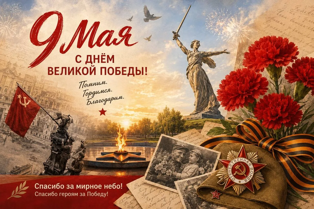С праздником Великой Победы — 9 Мая! 🎖️🇷🇺
Пусть память о подвиге героев живёт в наших сердцах,
а 