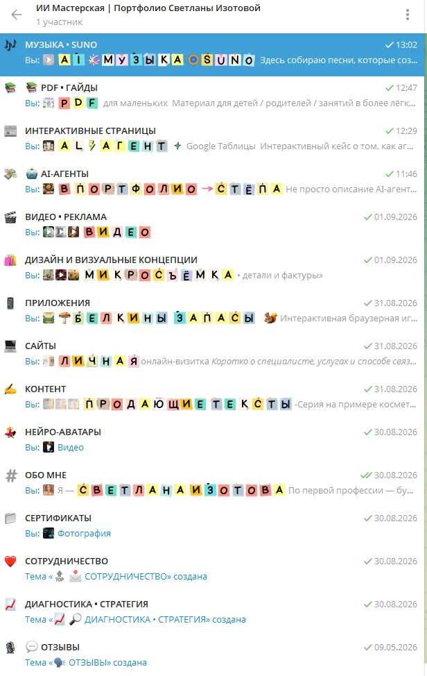 Я наконец-то привела в порядок своё портфолио в Telegram. 😄