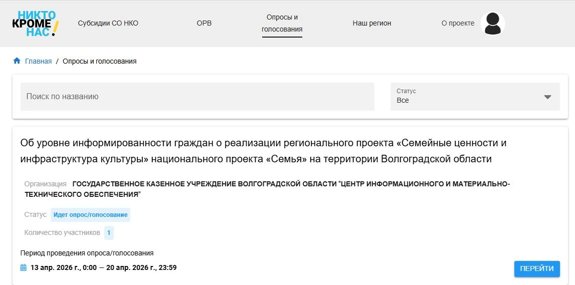 13 апреля на цифровой платформе «Никто, кроме нас!» стартовал социологический опрос «Об...