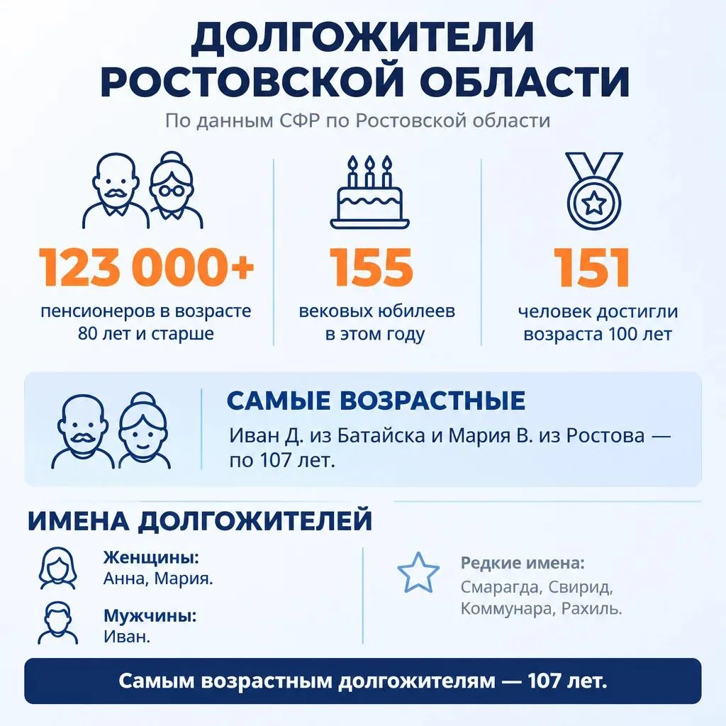 Два самых пожилых пенсионера живут в Ростове и Батайске