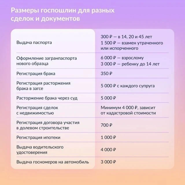 Для семьи, жилья и авто: какие госпошлины нужно платить
 
За некоторые государственные услуги и доку