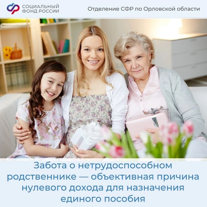 Забота о нетрудоспособном родственнике — объективная причина нулевого дохода для назначения единого 