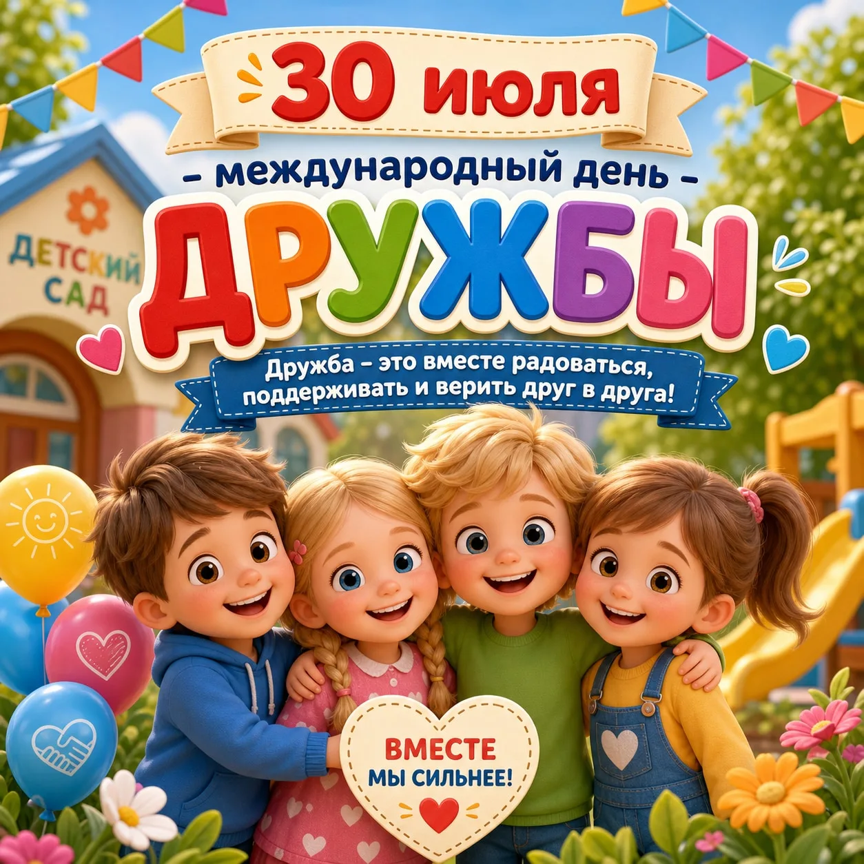 🎉 30 июля — Международный день дружбы! 🎉

Дружба — одно из самых тёплых и важных чувств, и основы 