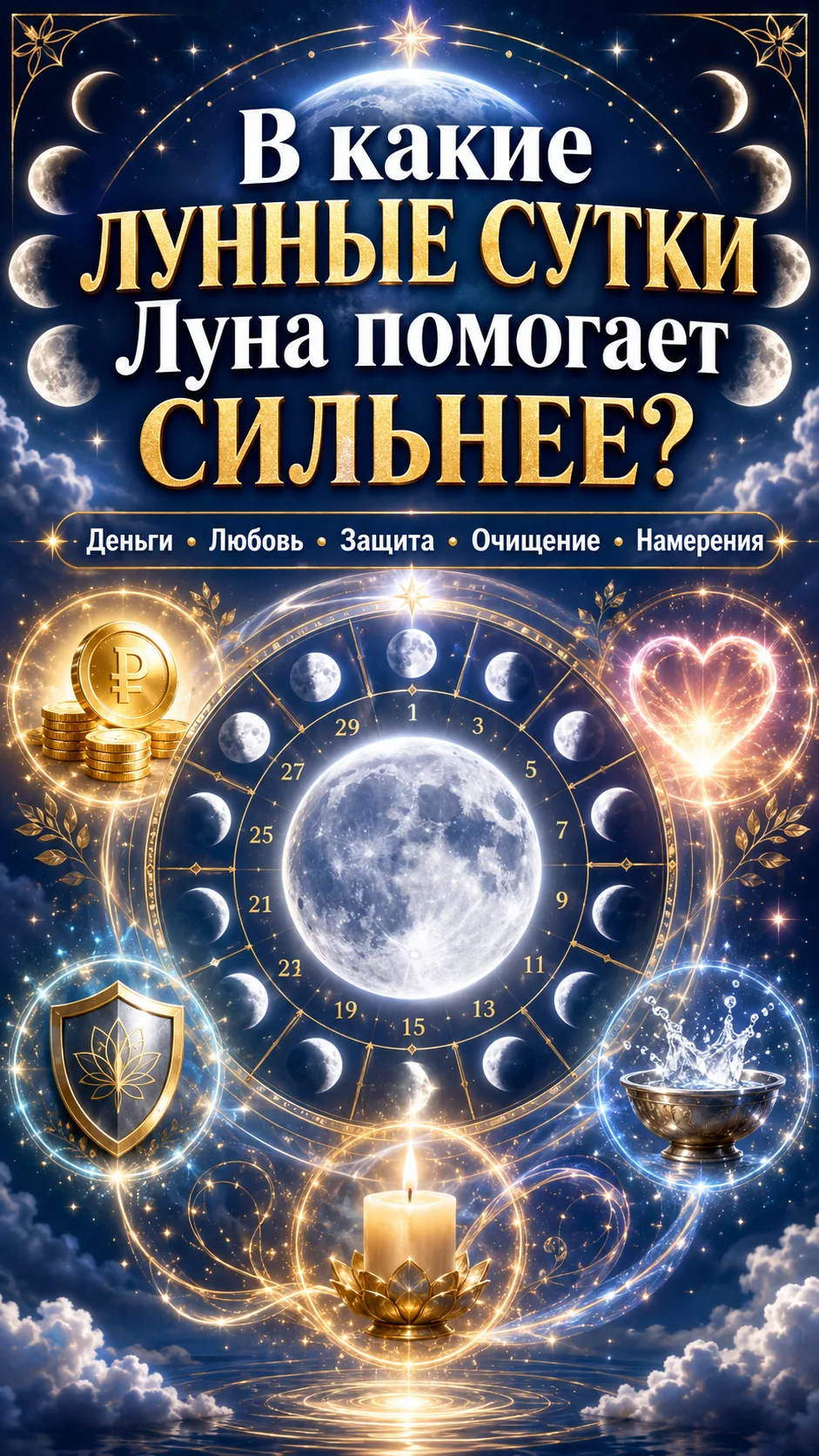 🌙 ЛУННЫЕ ДНИ СИЛЫ: КОГДА ЛУНА ПОМОГАЕТ ДЕНЬГАМ, ЛЮБВИ, ЗАЩИТЕ И ИСПОЛНЕНИЮ НАМЕРЕНИЙ