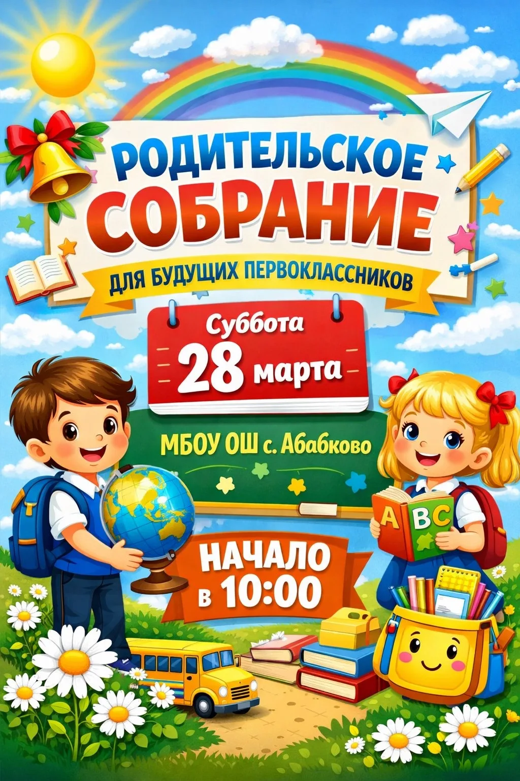 ‼️ВНИМАНИЕ‼️
28 марта в 10.00 на базе МБОУ ОШ с. Абабково состоится родительское собрание для родите