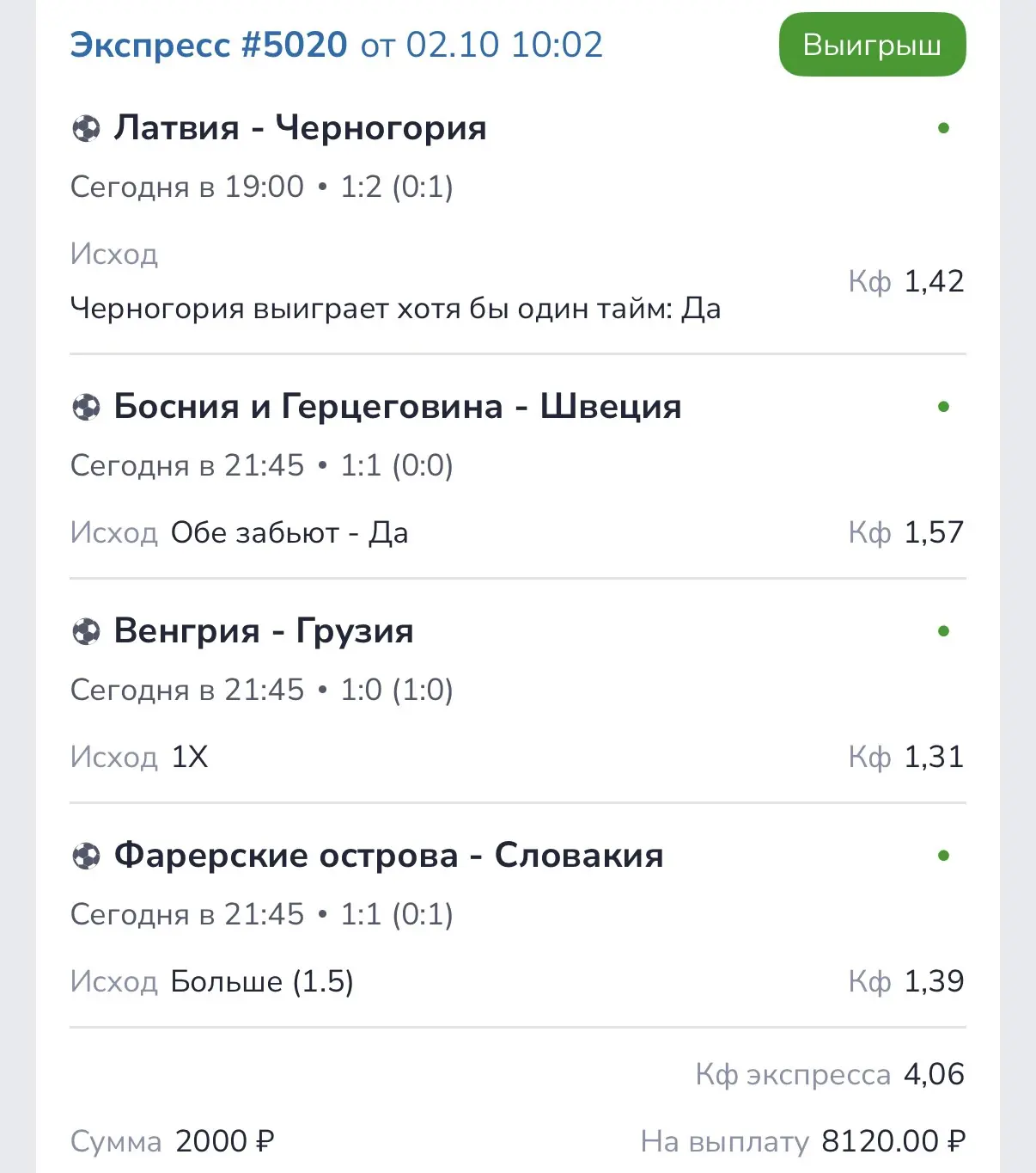 Результат сегодняшних экспрессов
