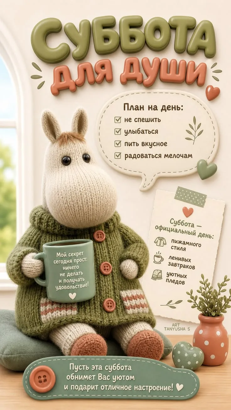 Сегодня суббота - день, когда можно немного полениться и просто насладиться летом. ☀️

Я сегодня выс