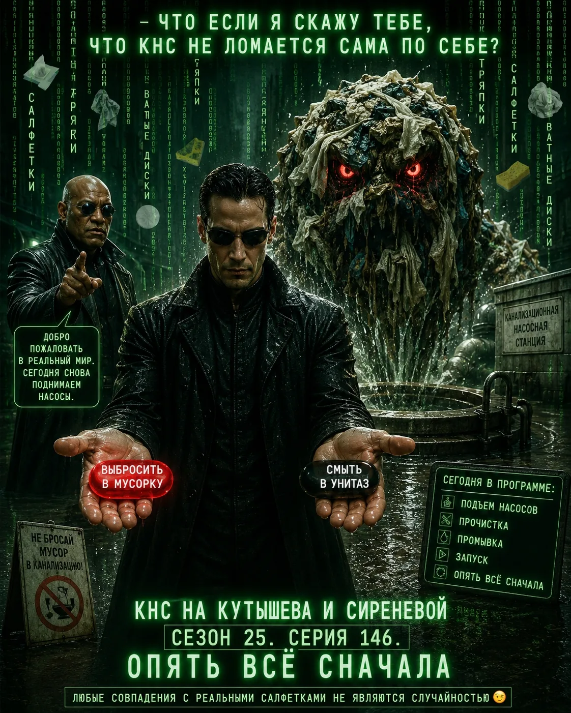😅 Сегодня мы не будем оригинальны.

🚽 КНС на ул. Кутышева снова остановилась.
🚨 КНС на ул. Сир