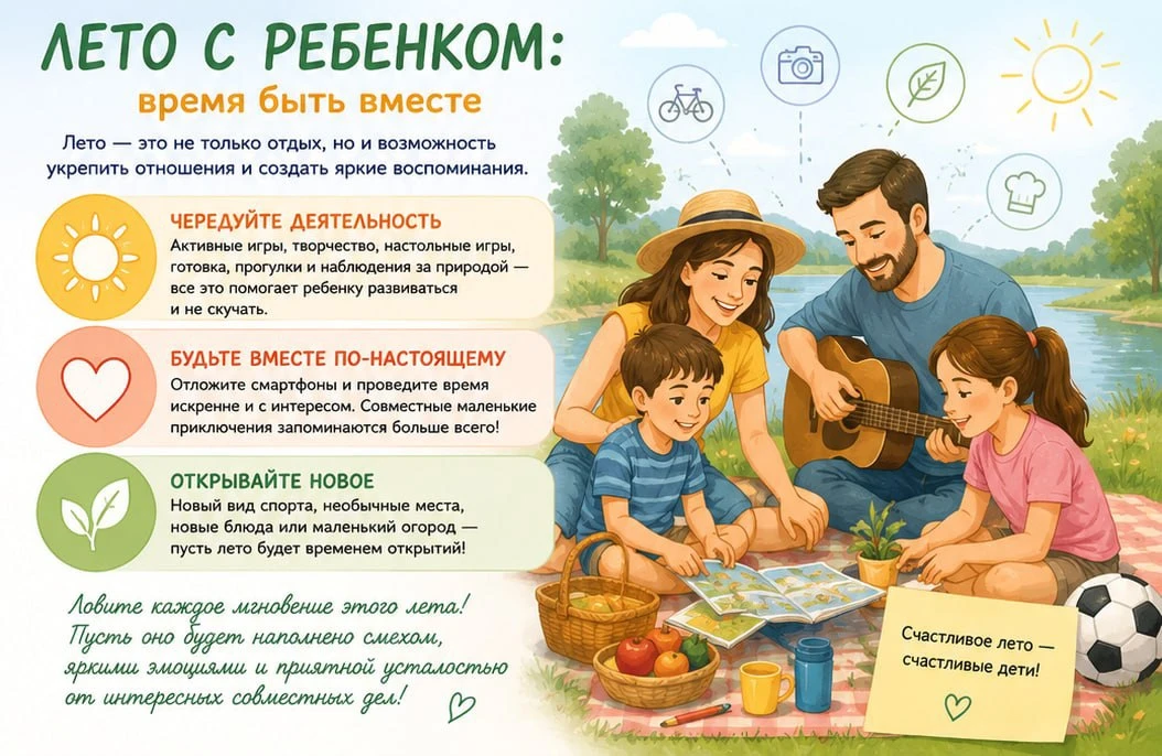 ☀️ Лето с ребенком: время быть вместе

Лето — прекрасная возможность не только отдохнуть, но и прове