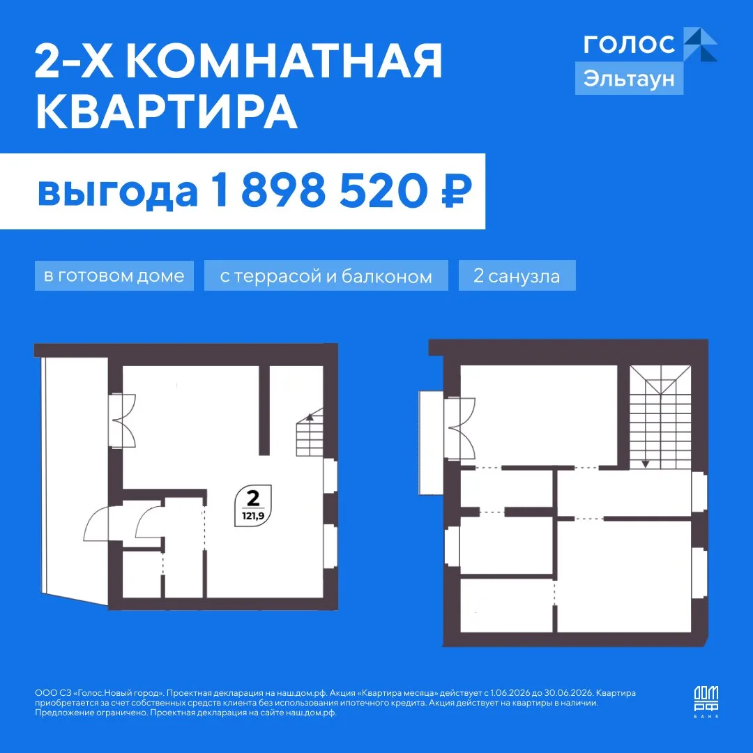 Квартира в готовом доме в ЖК «Голос Эльтаун»