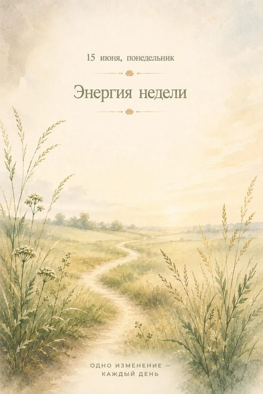15 июня, понедельник.
🌿Третья неделя лета.

Энергия недели.

Третья неделя. Середина июня. Лето вош