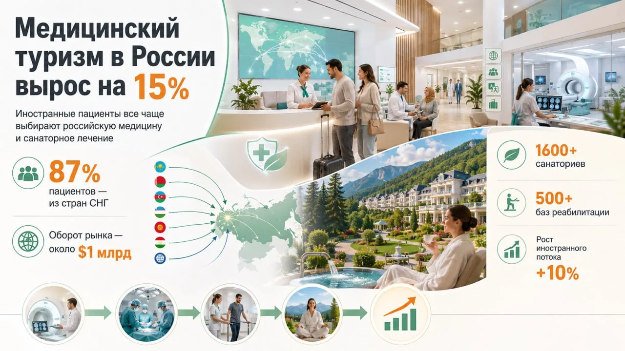 В Россию за здоровьем: иностранный поток медицинских туристов показал рост в 15%, при этом 87% иност