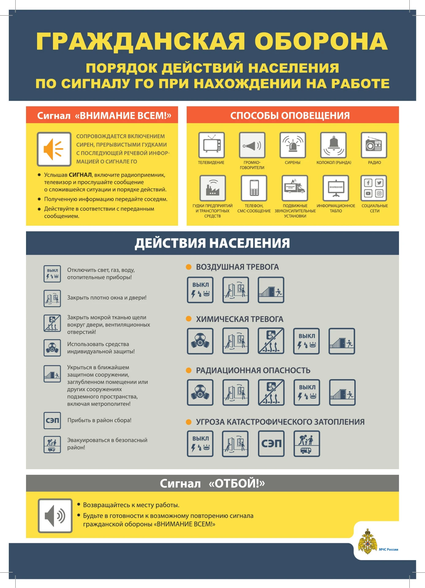 Порядок действия населения по сигналу го при нахождении на работе