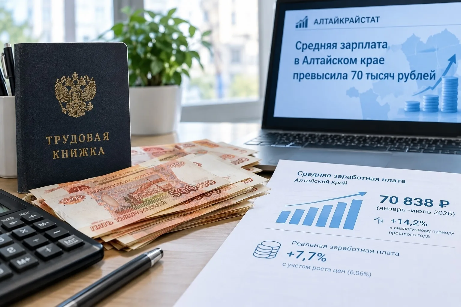 ⚡️Алтайкрайстат: средняя зарплата в Алтайском крае превысила 70 тысяч рублей