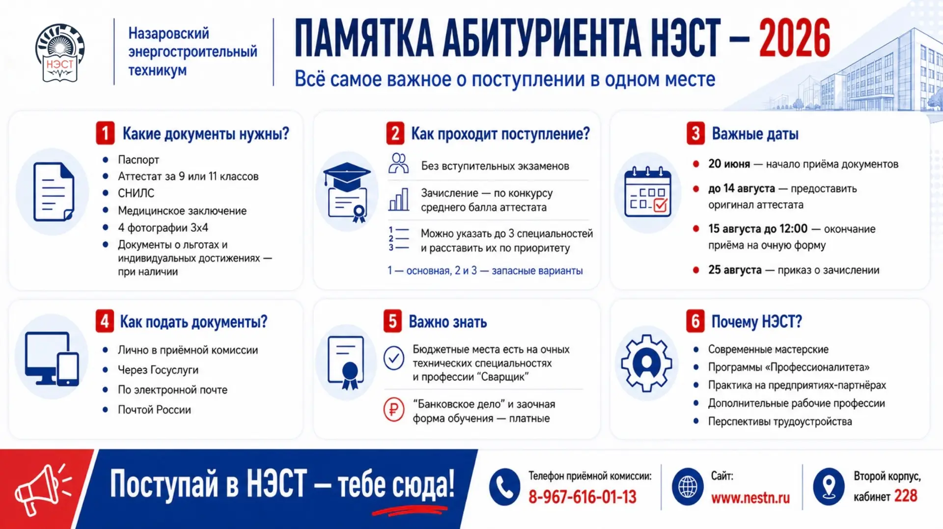 📌 Абитуриент, сохрани, чтобы не потерять!

В памятке собрали всю важную информацию о поступлении в 