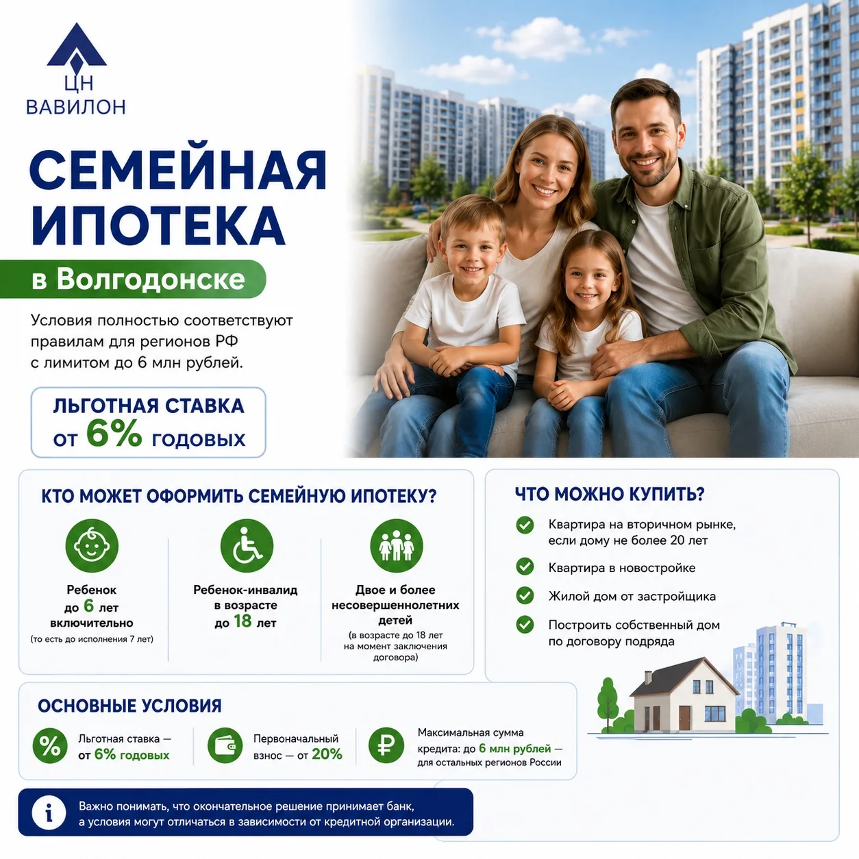 В г. Волгодонске (Ростовская область) условия Семейной ипотеки полностью соответствуют ...