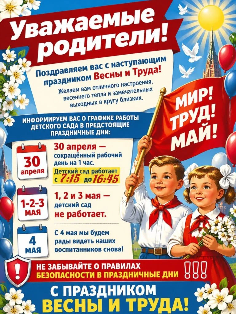 Режим работы детского сада в праздничные дни ⤴️