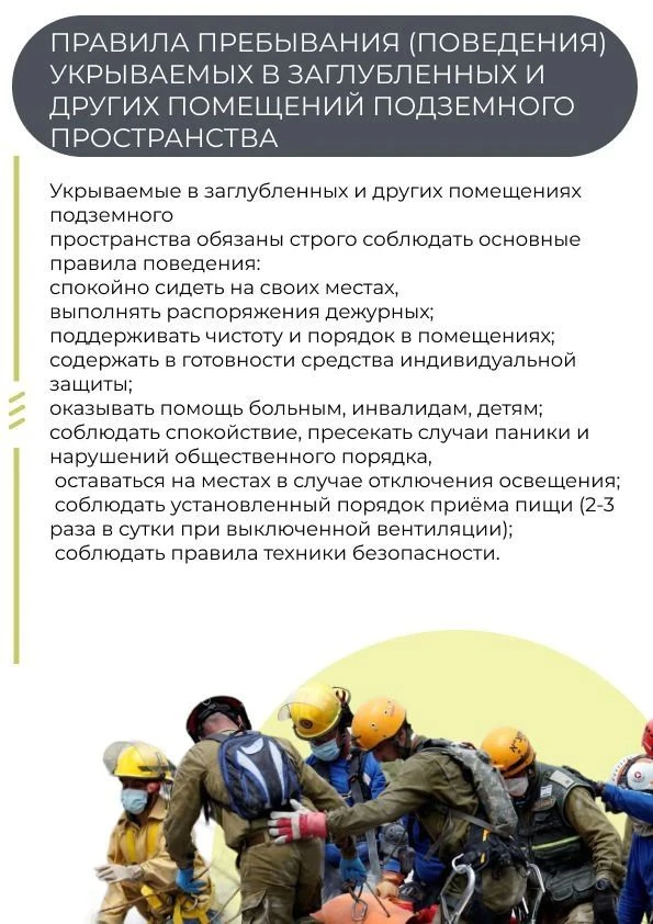 Правила пребывания (поведения) укрываемых в заглубленных и других помещений подземного ...