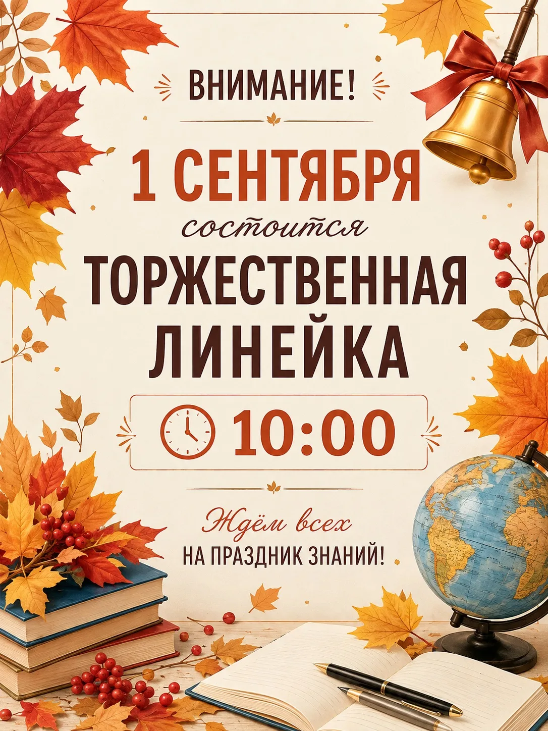 1 сентября в 10:00 в нашей школе состоится торжественная линейка, посвящённая началу но...