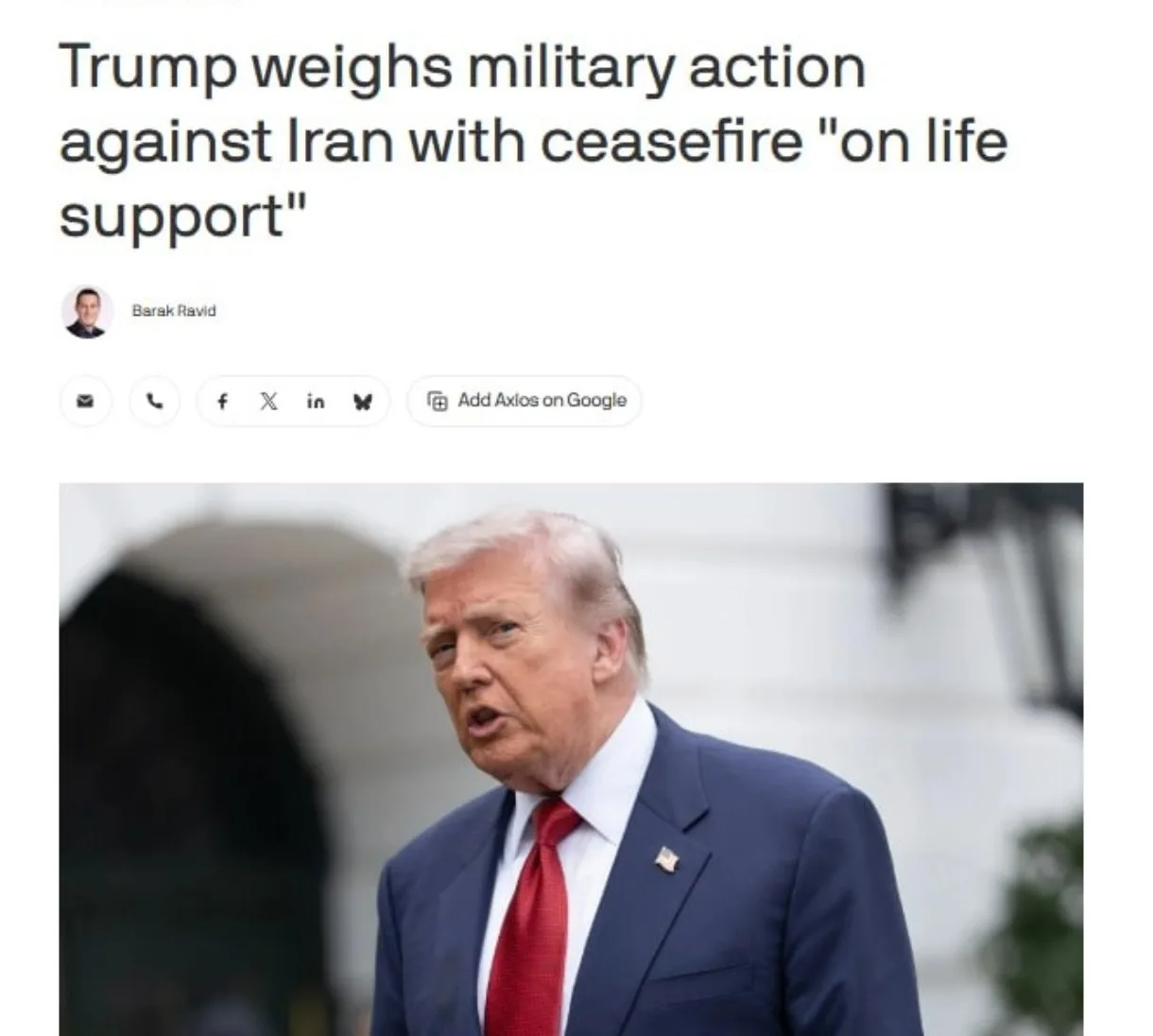 ‼️🇺🇸🇮🇷 Трамп рассматривает возращение к войне с Ираном, — Axios  ▪️США около десяти дней ждали ответ