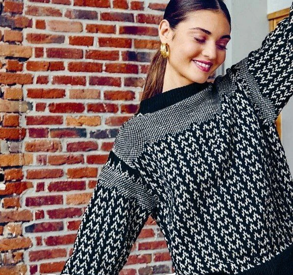 Пуловер с чёрно-белый узором  🧶 Вязание на каждый день