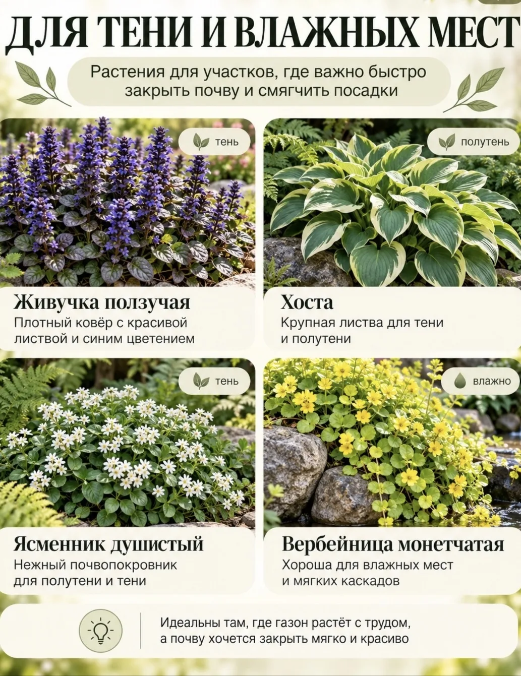 12 ПОЧВОПОКРОВНЫХ РАСТЕНИЙ, КОТОРЫЕ ПОМОГАЮТ СДЕРЖИВАТЬ СОРНЯКИ 🌿