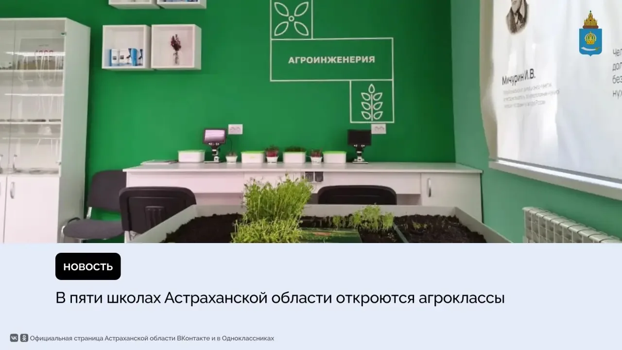 С 1 сентября в регионе начнут работу десять новых агроклассов в Ахтубинском, Наримановс...