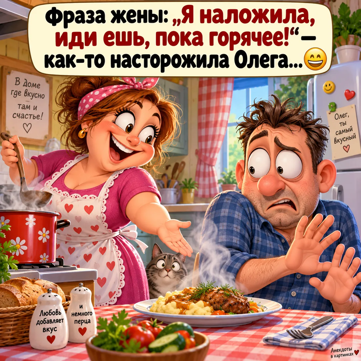 Фраза жены: «Я наложила, иди ешь, пока горячее!» — как-то насторожила Олега… 😄