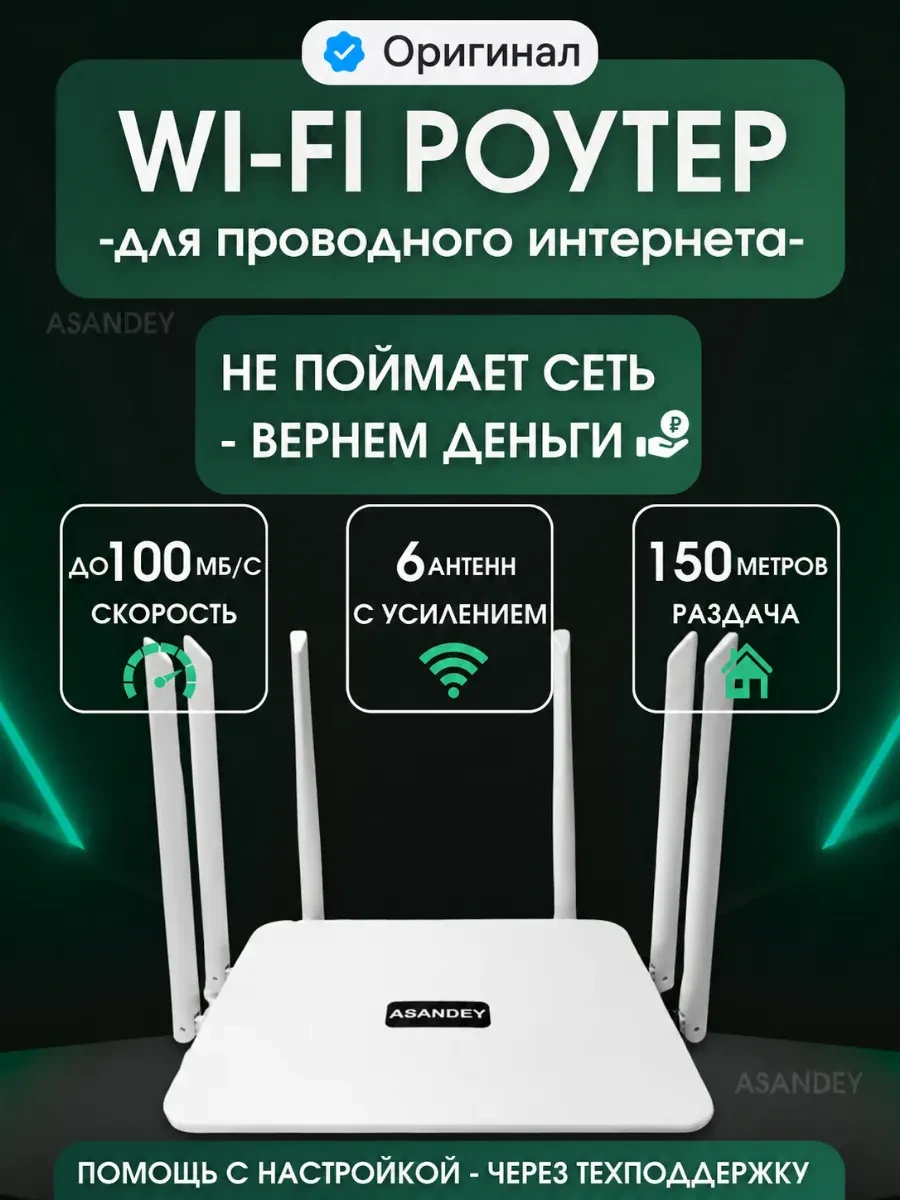 Wi-Fi 6 роутер ASANDEY на 6 антенн